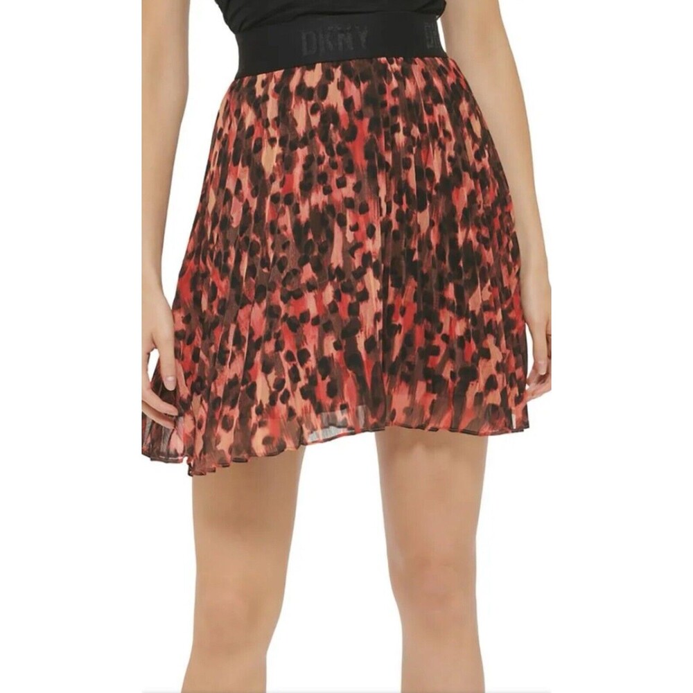 DKNY Womens Shutter Pleat Short Printed Mini Skirt size Large